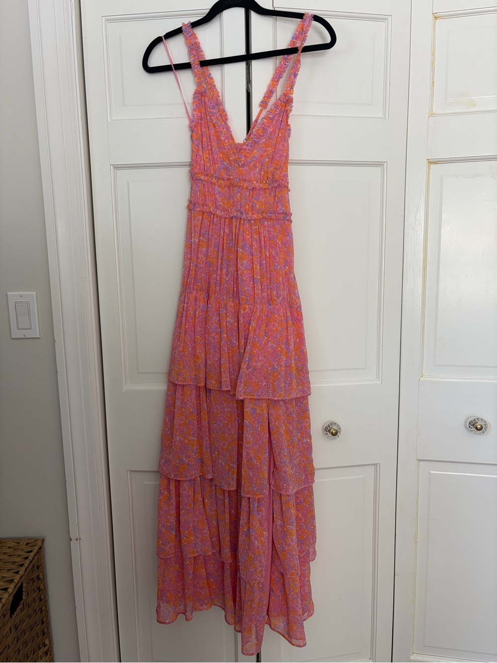 Likely Pink and Orange Floral Tiered Maxi Dress